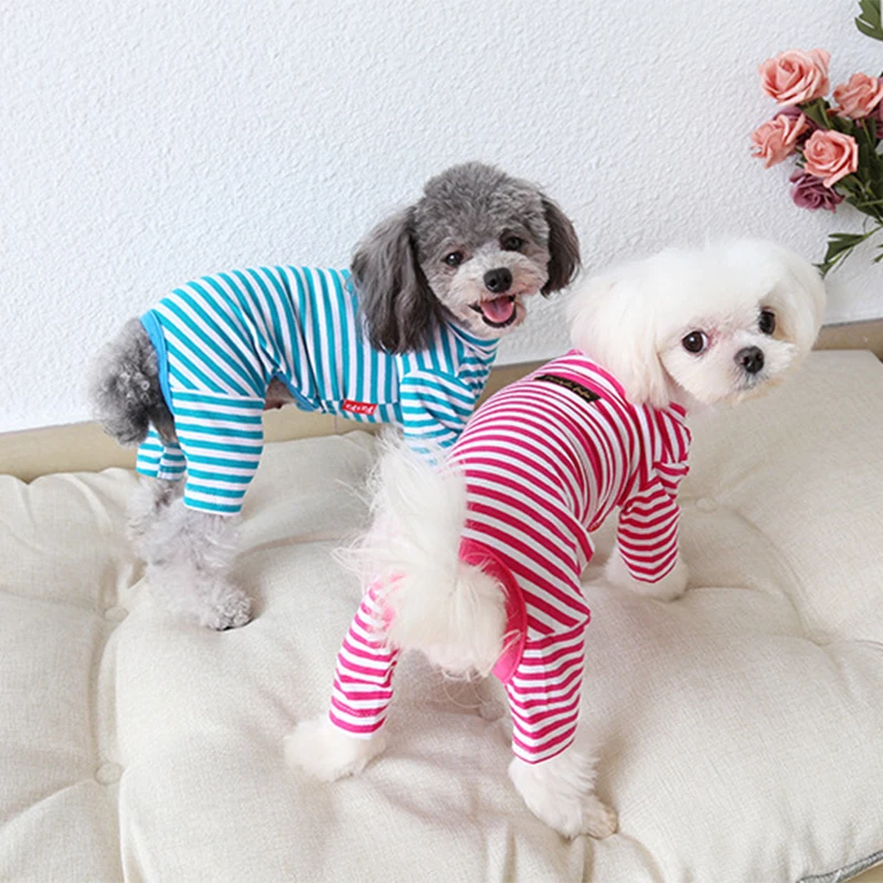 Dog Clothes Stripe Pet Cat Dog Jumpsuit Cotton Autumn Winter Coat Thin Dog Warm Clothes Puppy Sweatshirt Pet Chihuahua Pajamas