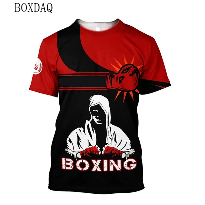 Boxing Sports Men's 3d T-shirts Summer Short Sleeve Gym Workout Boxing Sporty Male Tops 6XL Plus Size Man Clothing Casual Tees