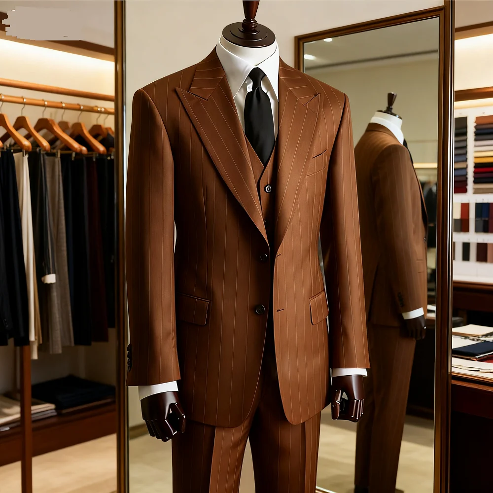 

Мужской классический костюм Terno в темно-севую полоску, формальный офисный свадебный костюм для жениха, комплект из 3 предметов, жилет и брюки, деловая одежда