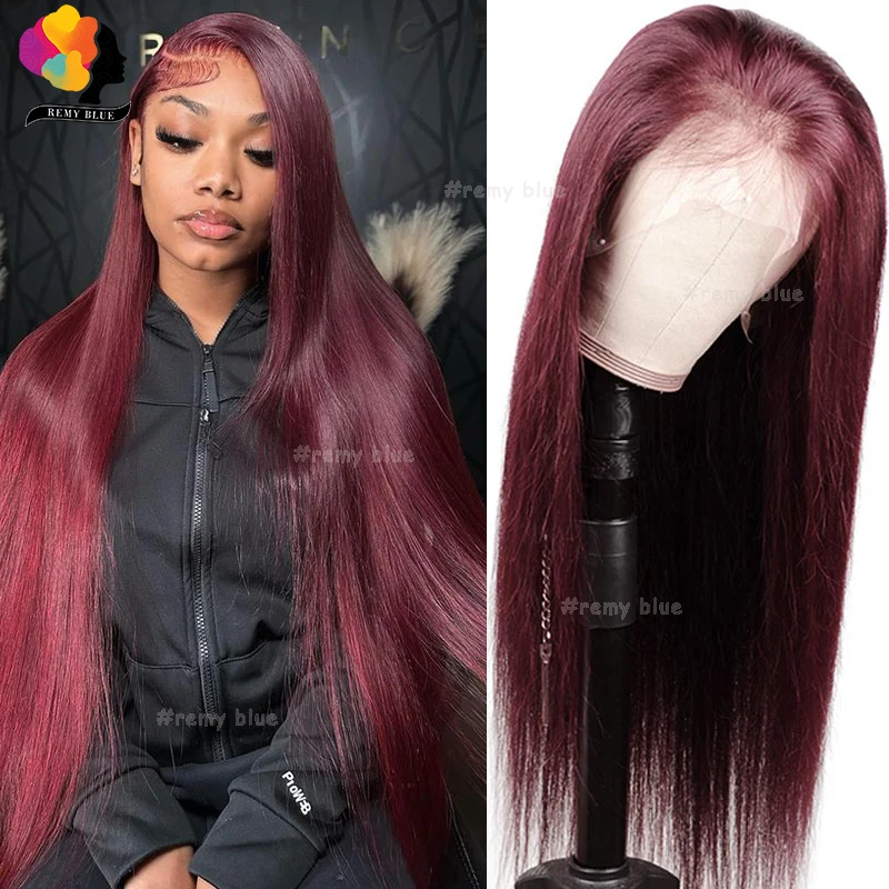 

13x6 Burgundy Human Hair Lace Frontal Wigs for Black Women 13x4 Transparent Lace Front Human Hair Wigs Red 99J Straight Hair Wig