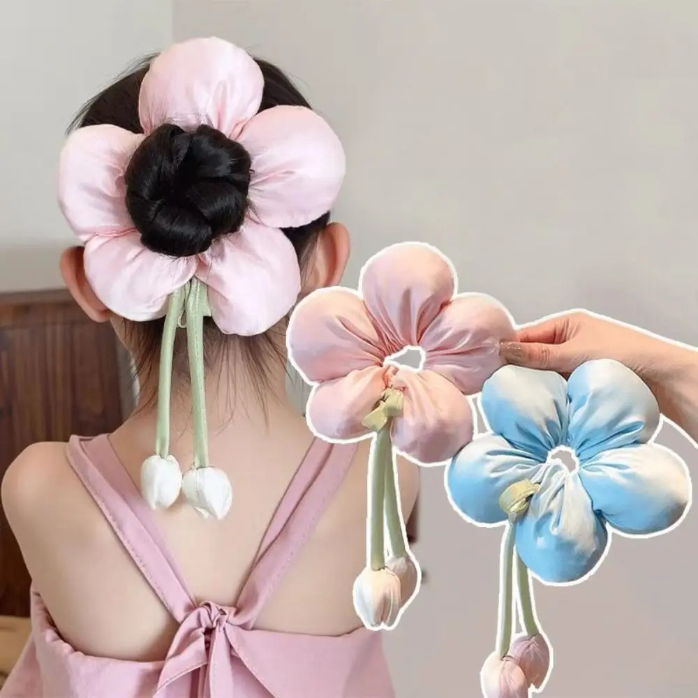 

Fashion Cloth Tulip Flowers Hair Rope Bowknot Elastic Ponytail Hair Loop Floral Headrope Hair Accessories