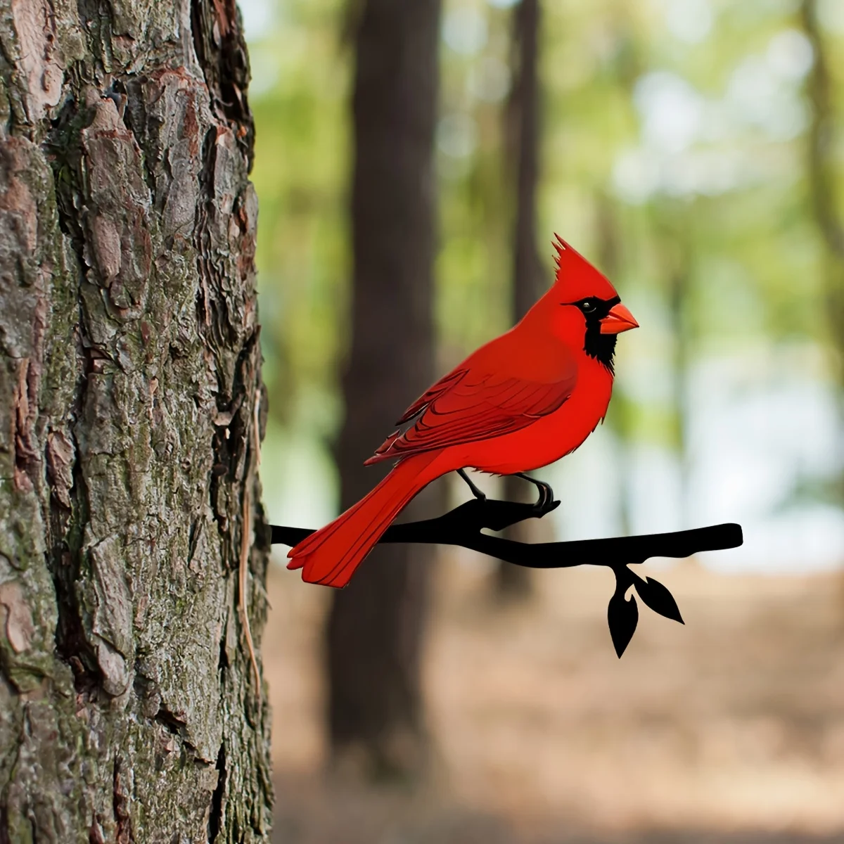1 pieza Estaca de metal para jardín con diseño de cardenal, Tronco decorativo de metal artístico con forma de cardenal, Letrero decorativo de pared para exteriores con forma de tronco de árbol