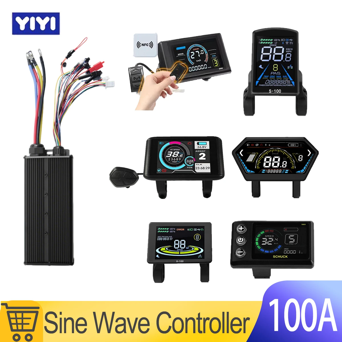 

3000W-5000W Three-Mode Sine Wave Controller 100A 48-72V Ebike Controller With S966-NFC Display Electric Bicycle Conversion Kit