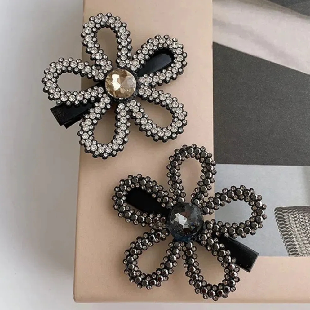 Personalized Zircon Rhinestone Hair Clip Korean Style Diamond Flower Hairpin Champagne Hollow Shiny Duckbill Clip Headwear