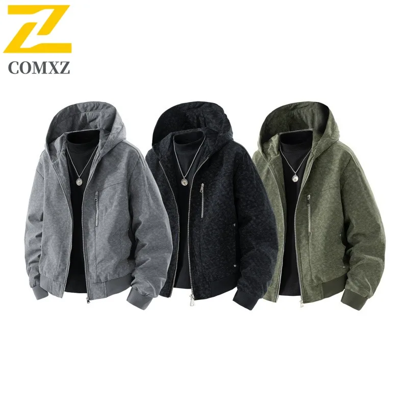 

COMXZ High Quality Hooded Mens Jacket Outdoor Adventure Comfortable Coat Casual Solid Color Lightweight Autumn Windbreaker