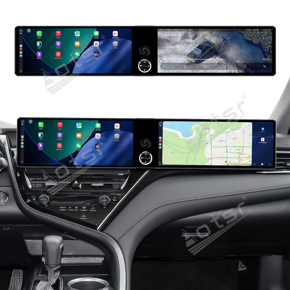 Dual 12.3 Inch Android 13 For Toyota Camry Right Angle 2019-2023 display Gps Navigation Carplay Car Radio HD Touch screen Stereo