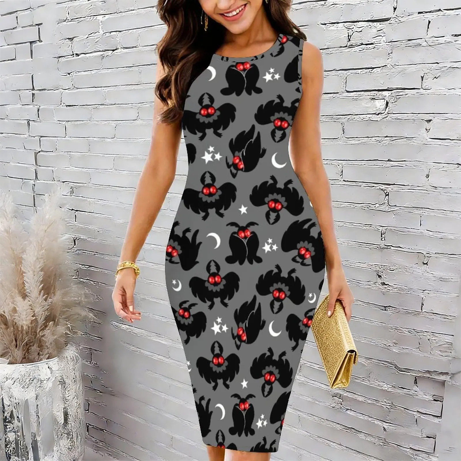 Cute Cryptids - Mothman Pattern Women's Round Neck Tight Hip Wrap Skirt