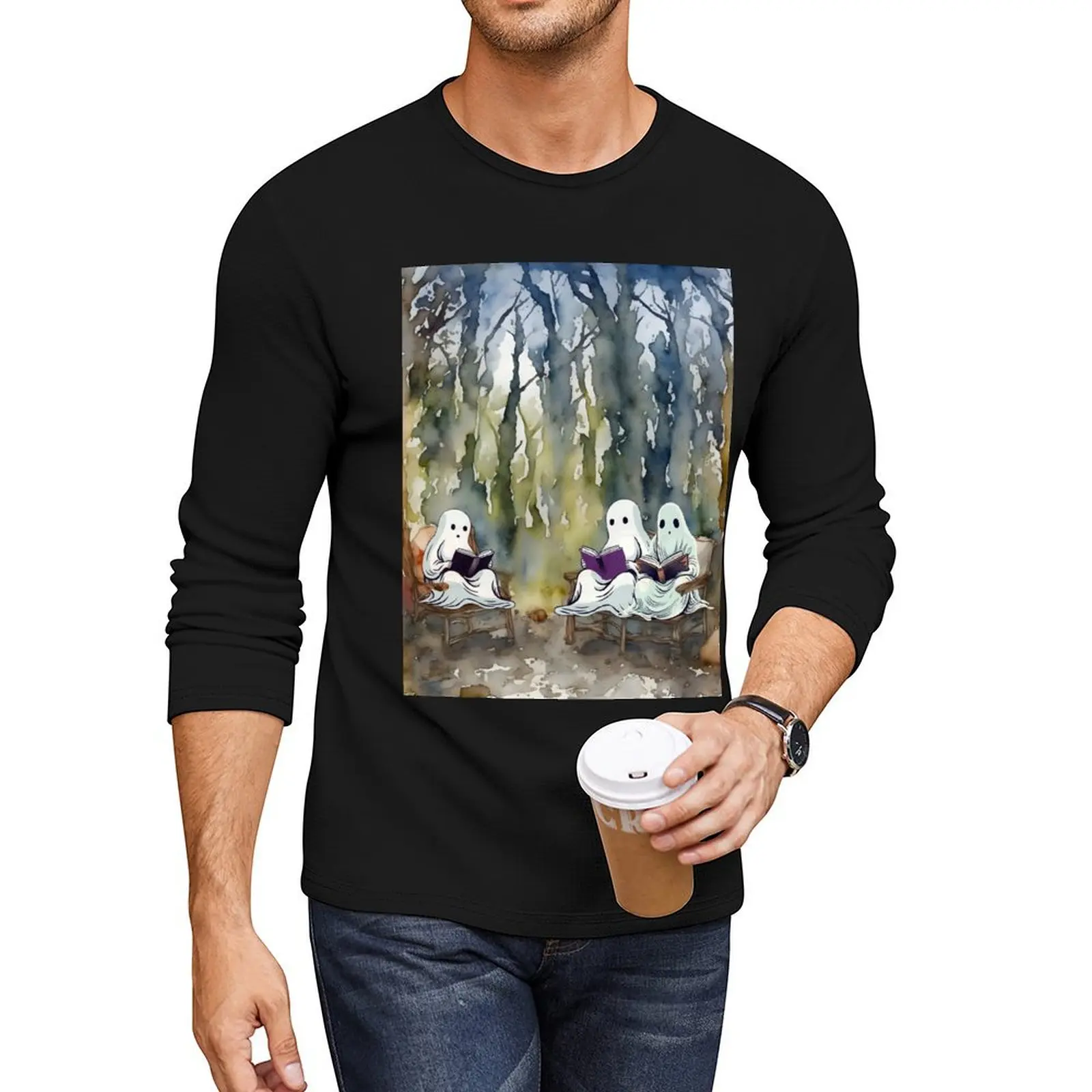 

Afterlife Book Club Meeting - Ghosts Reading Books Long T-Shirt sweat shirt plus size tops Men's t-shirts