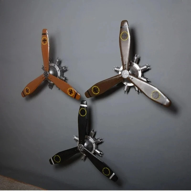 Retro loft industrial wind wrought iron airplane propeller clock wall decoration pendant wall decoration
