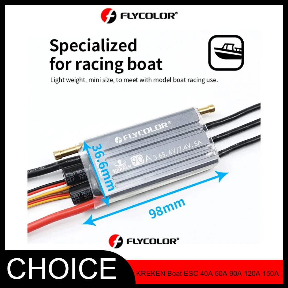 

FLYCOLOR KREKEN Boat ESC 40A 60A 90A 120A 150A Водонепроницаемый 3-6S 6V/7.4V BEC 2-полосный 32-битный бесщеточный регулятор скорости для радиоуправляемых гонок