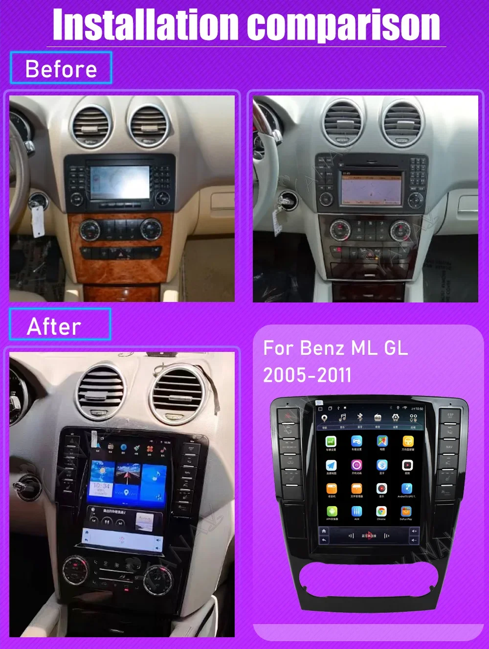 Android  Car Radio For Benz ML W164 W300 ML350 ML450 ML500 GL X164 G320 GL350 GL450 GL500 Multimedia Player GPS Navigation