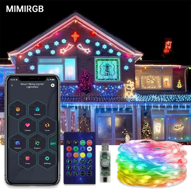 

USB RGBIC Smart Fairy Lights WS2812B Waterproof PVC Wire Bluetooth String Light Decoration for Christmas Party Wedding Home