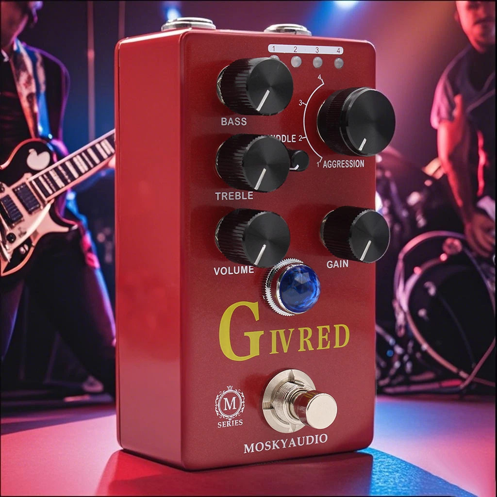 

Педаль эффектов MOSKYaudio для гитары и баса с True Bypass G IV RED, четыре режима: предусилитель/овердрайв/дисторшн, фиолетовая педаль Channel Pedal