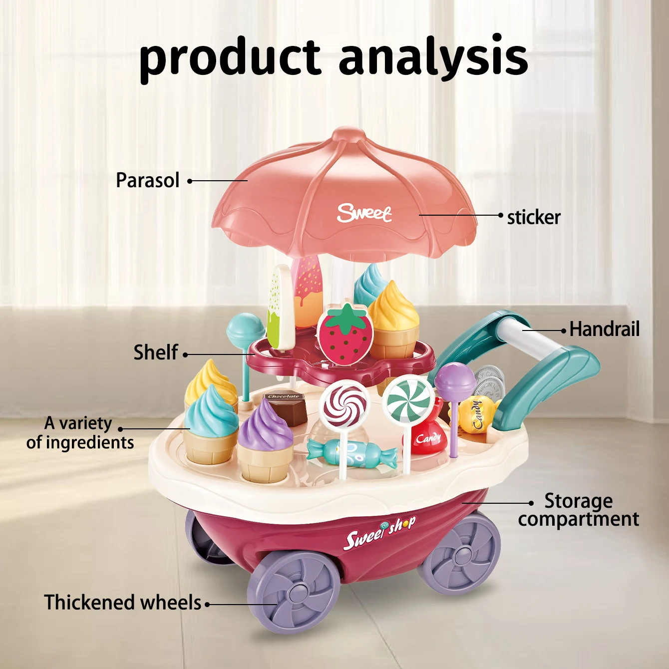 ファミリープレイ子供用おもちゃ - 光と音楽付きミニキャンディデザートカート収納機能付きおもちゃセット