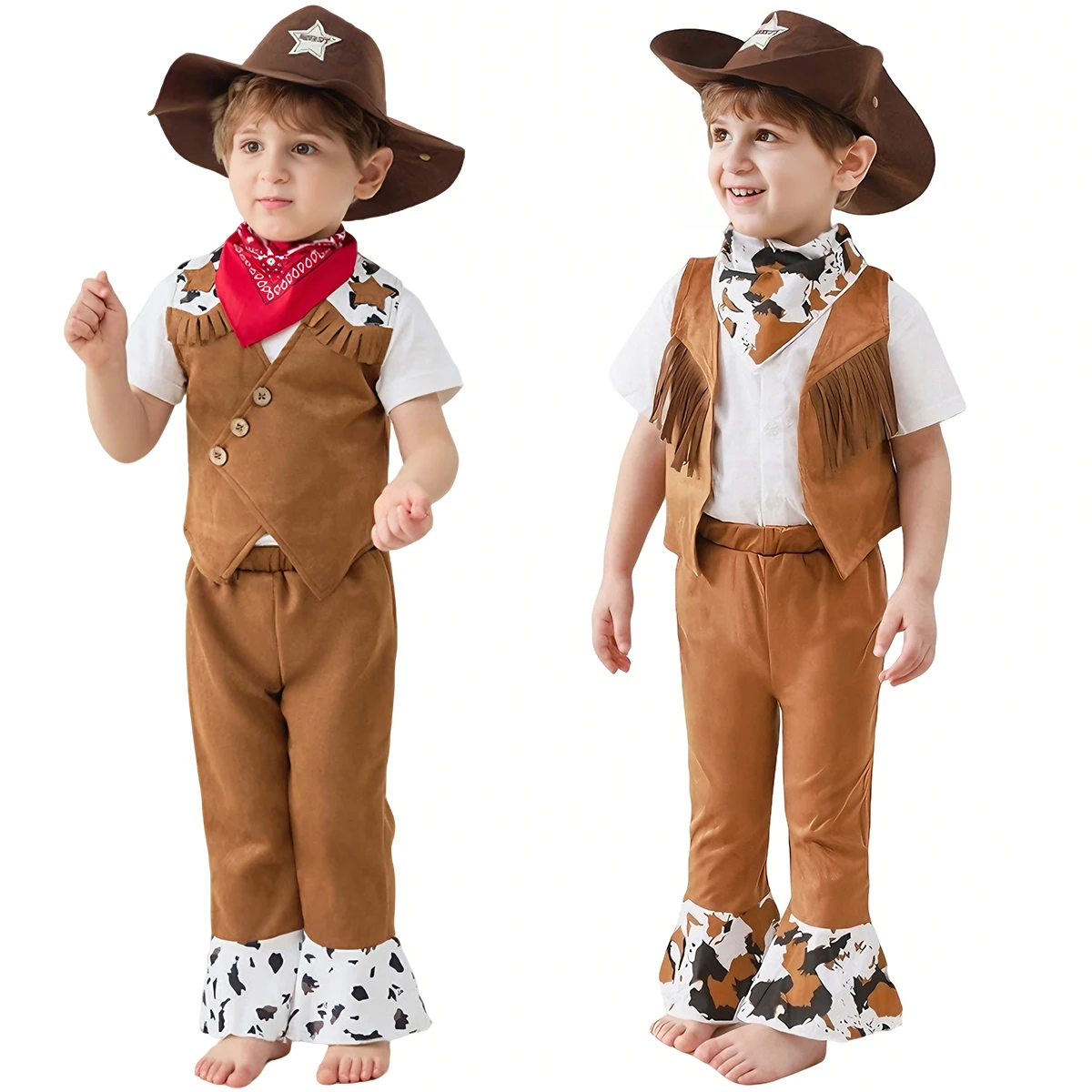 Purim Halloween Clothes for Kids Child Cowboy Cosplay Costume Boys Carnival Party Fancy Dress Vest Pant Bandanna Hat Set 4PCS