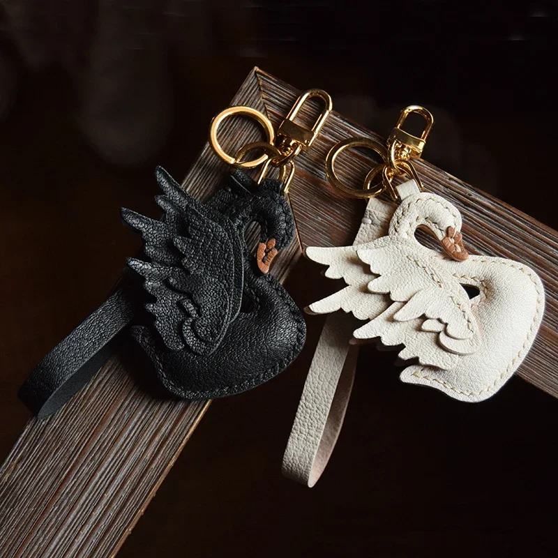 

Handmade Leather Swan Bag Charm KeyChain