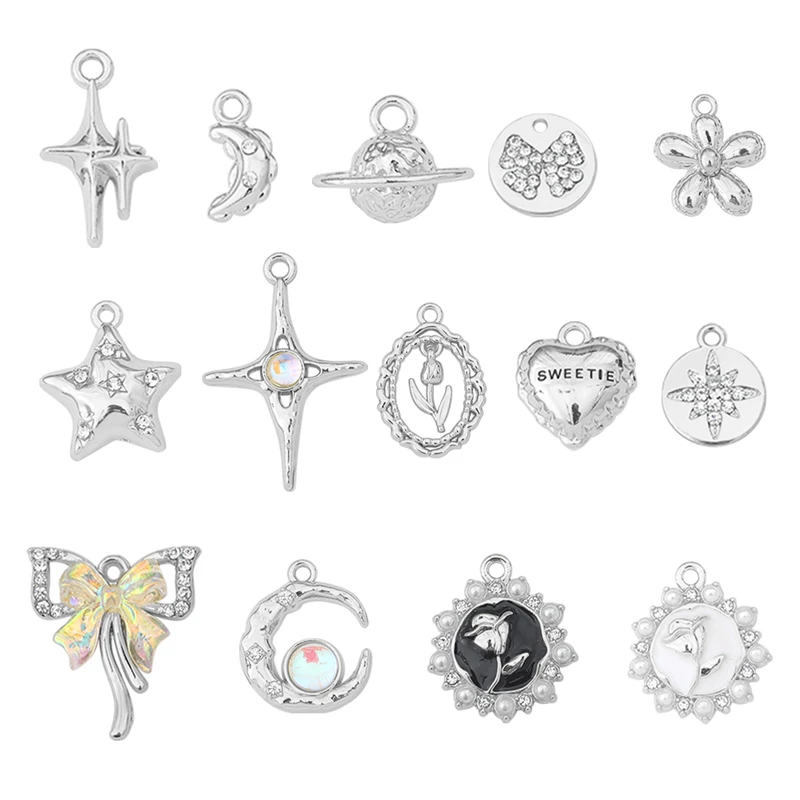 4pcs Crystal Pearl Charm Star Moon Heart Butterfly Flower Rhinestone Pendant for Bracelet Earring Making DIY Jewelry Making