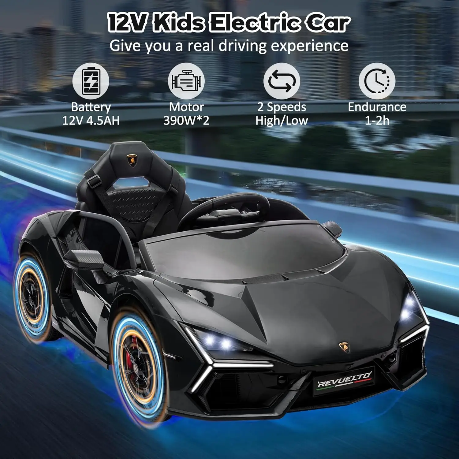 3-8 anni Ride On Car Toy per bambini Bambini Ragazzi Ragazze Regalo Veicolo elettrico con faro telecomandato musicale Bluetooth USB