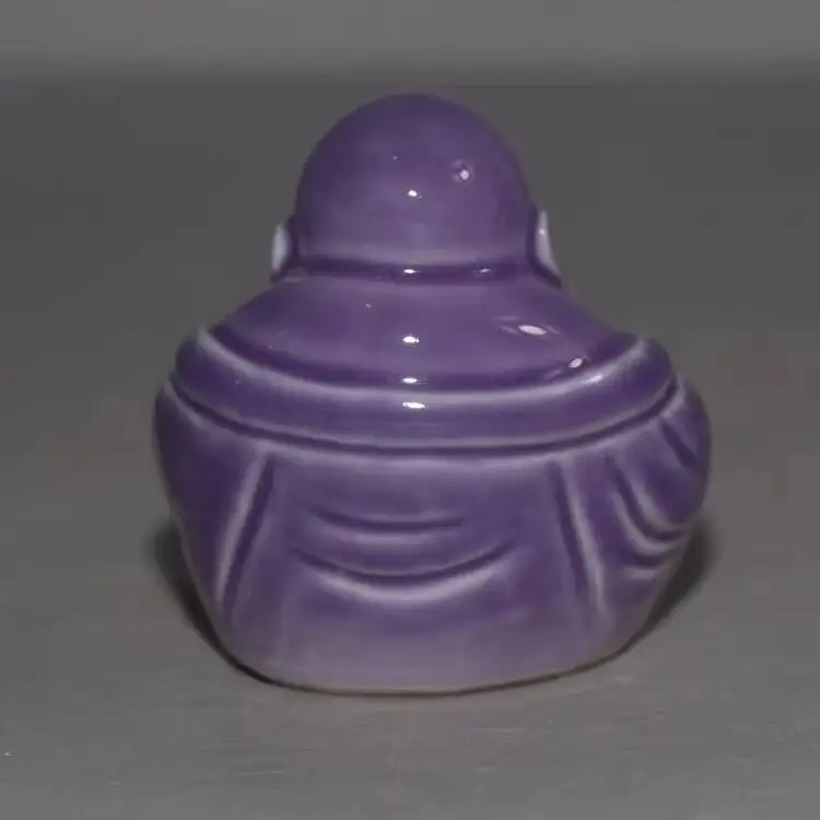 Chinese Qing Dynasty Purple Glazed Porcelain Statue Of Maitreya Buddha 2.6Inch Chen Guo