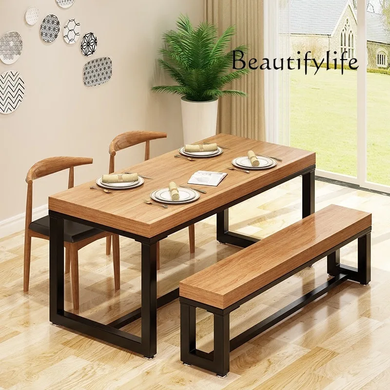 solid wood dining table and chair combination wrought iron restaurant rectangular western restaurant retractable dining table