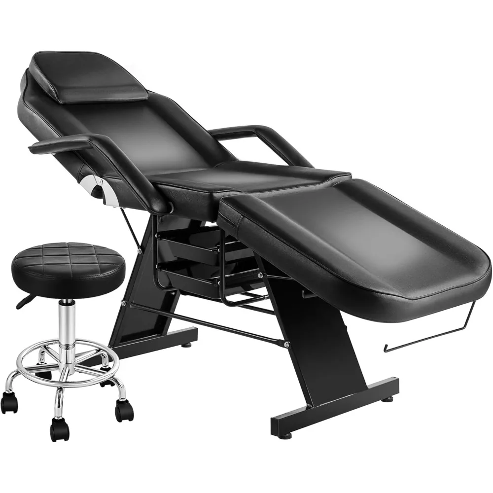 

Tattoo Chair for Client, Esthetician Facial Bed with Hydraulic Stool, Lash Massage Table with 2-Tray, Multi-Purpose Black Lash B