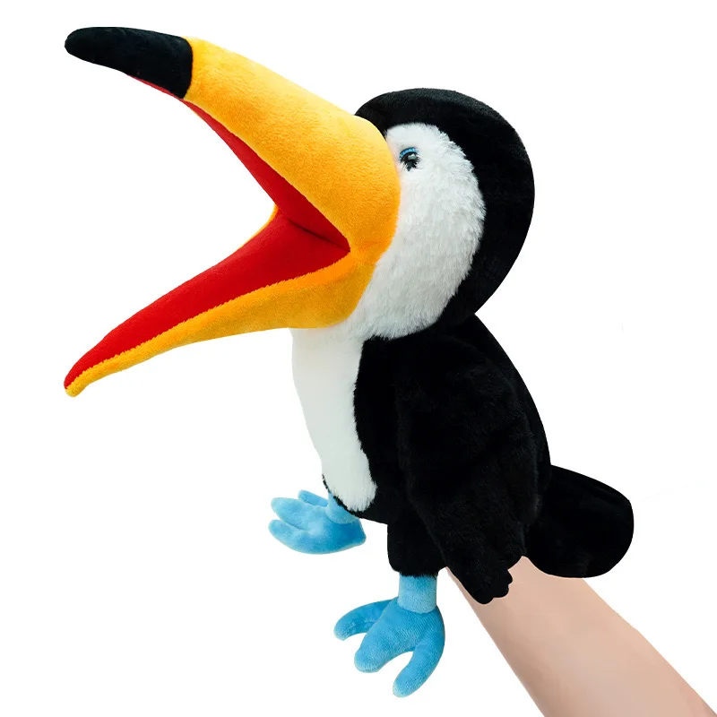 35cm Big baffed Bird Hand Puppet peluche interazione genitore-figlio Storytelling pappagallo pavone gufo bambole fenicottero per regalo per bambini