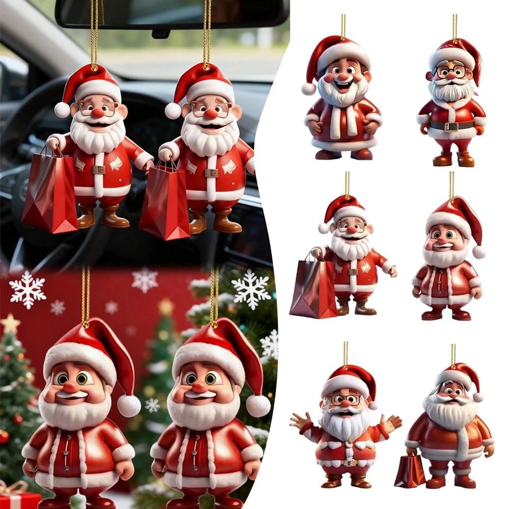 

1pc/6pcs 2D Acrylic Santa Claus Snowman Christmas Tree Pendant Xmas Cute Hanging Oranment Navidad New Year Gift Новый Год 2026