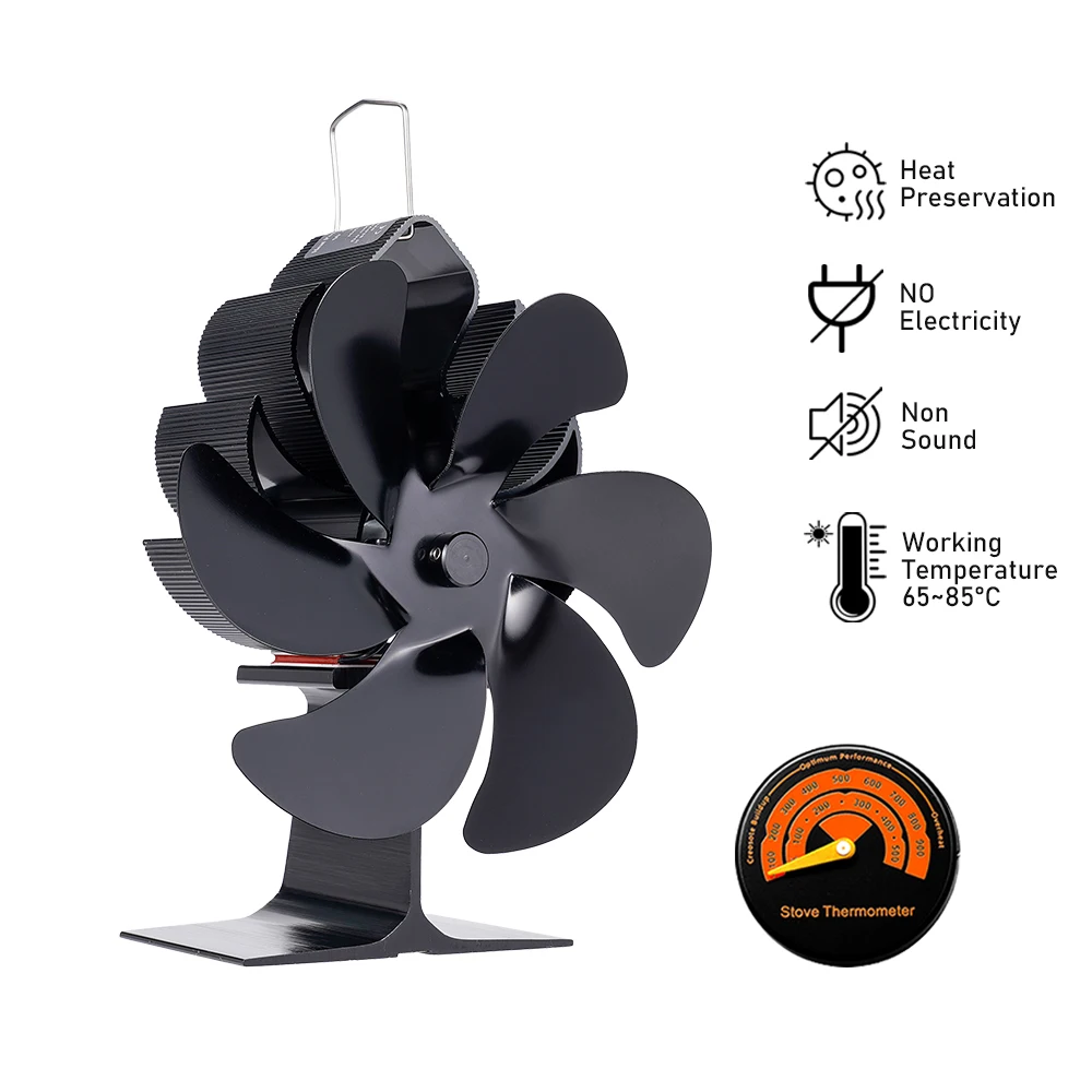 

Stove Fan Heat Powered Fireplace Fan 6 Blades Log Wood Burner Eco-Fan Quiet Home Warm Efficient Heat Distribution