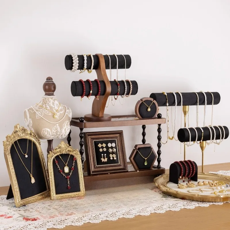 Display Window Jewellery Displays Stand Wooden Jewelry Organizer Rack Large Bracelet Necklace Holder Lady Earring Pendant Shelf
