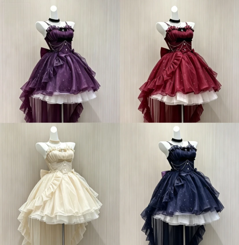 Vintage Gothic Lolita Kleid Set Frauen Harajuku Y2k Bogen Rüschen Party Kleid Weibliche Elegante Koreanische Beliebte Kleidung Französisch Sommer
