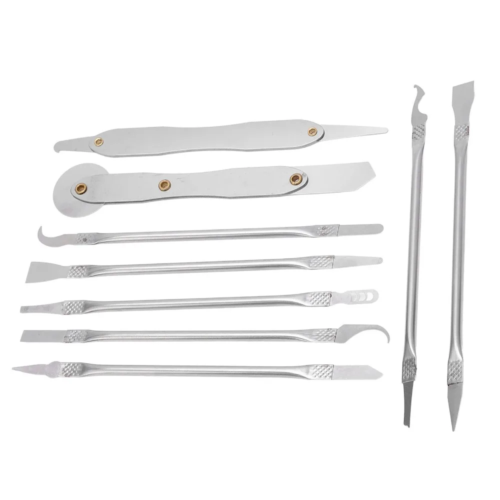 

Набор из 10 ультратонких металлических шпателей из легированной стали с зеркальной полировкой, двусторонний набор инструментов для ремонта