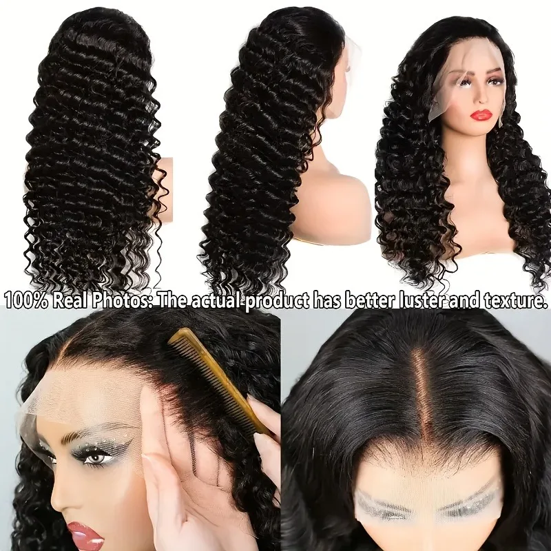 باروكة شعر بشري بدانتيل أمامي بكثافة 250%، مموجة مجعدة عميقة - شعر ريمي حقيقي 100%، مظهر طبيعي، متعدد الأغراض للارتداء اليومي، Pa