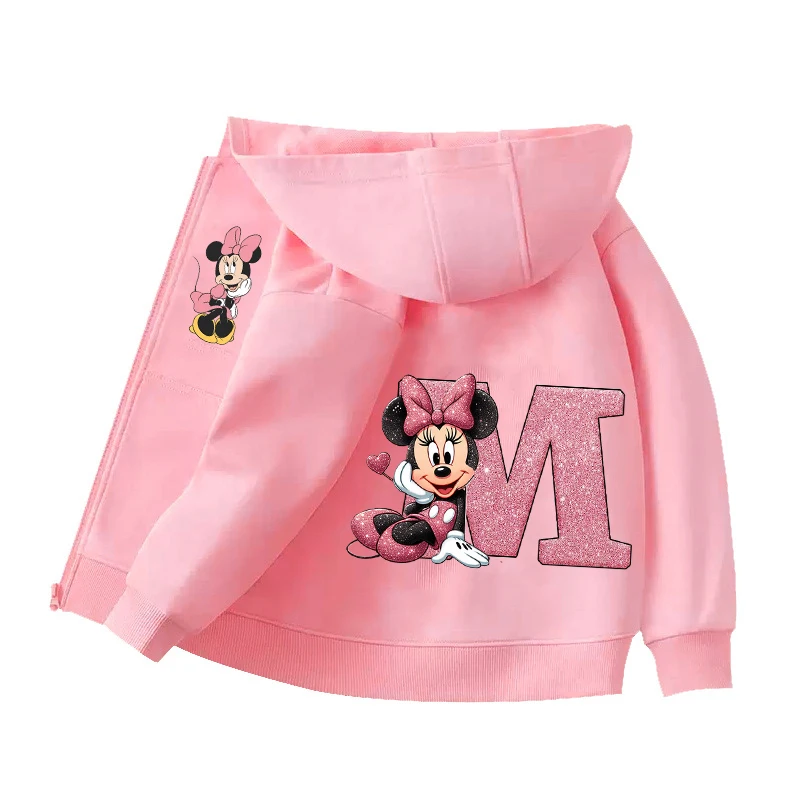 ديزني ميكي ميني ماوس الاطفال سستة هوديس معاطف أنيمي مطبوعة رسالة الفتيات بلوزات الربيع الأطفال رقيقة مقنعين الستر