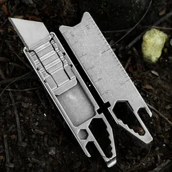 Ttanium Alloy Utility Knife Multi-function Razor EDC Tool  Wrench Crowbar Can Opener Ruler New