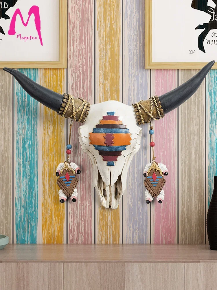 MGT-American Retro Bull Head Pendant, Exotic Style Wall Hanging, Personality Decoration, Creative Home, Living Room Art Gift