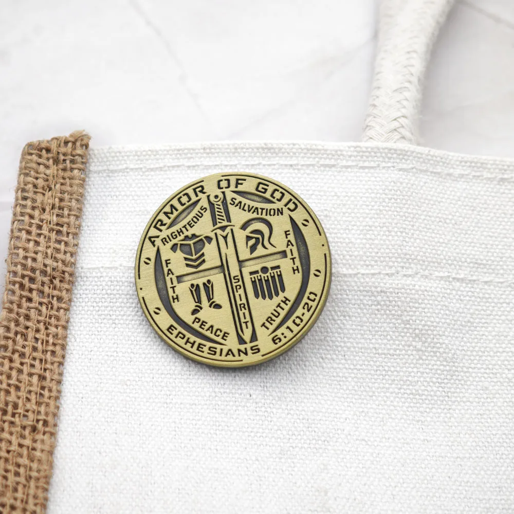 Rüstung Gottes Brosche Christlicher Bibelvers Epheser 6:10-20 Metall-Anstecknadel Religiöser Glaube Kreuz Schwert Schild Abzeichen Schmuck Geschenk – Detail 8