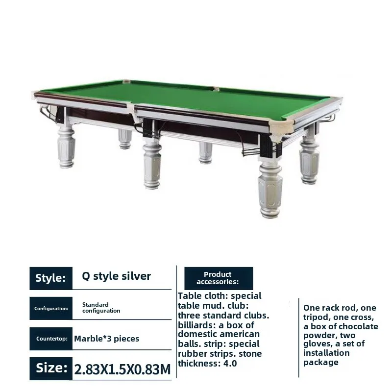 New American Billiard Hall Table Eight Standard Match Table with Black Eight Pool Cue Wood Leg and Cushion Material
