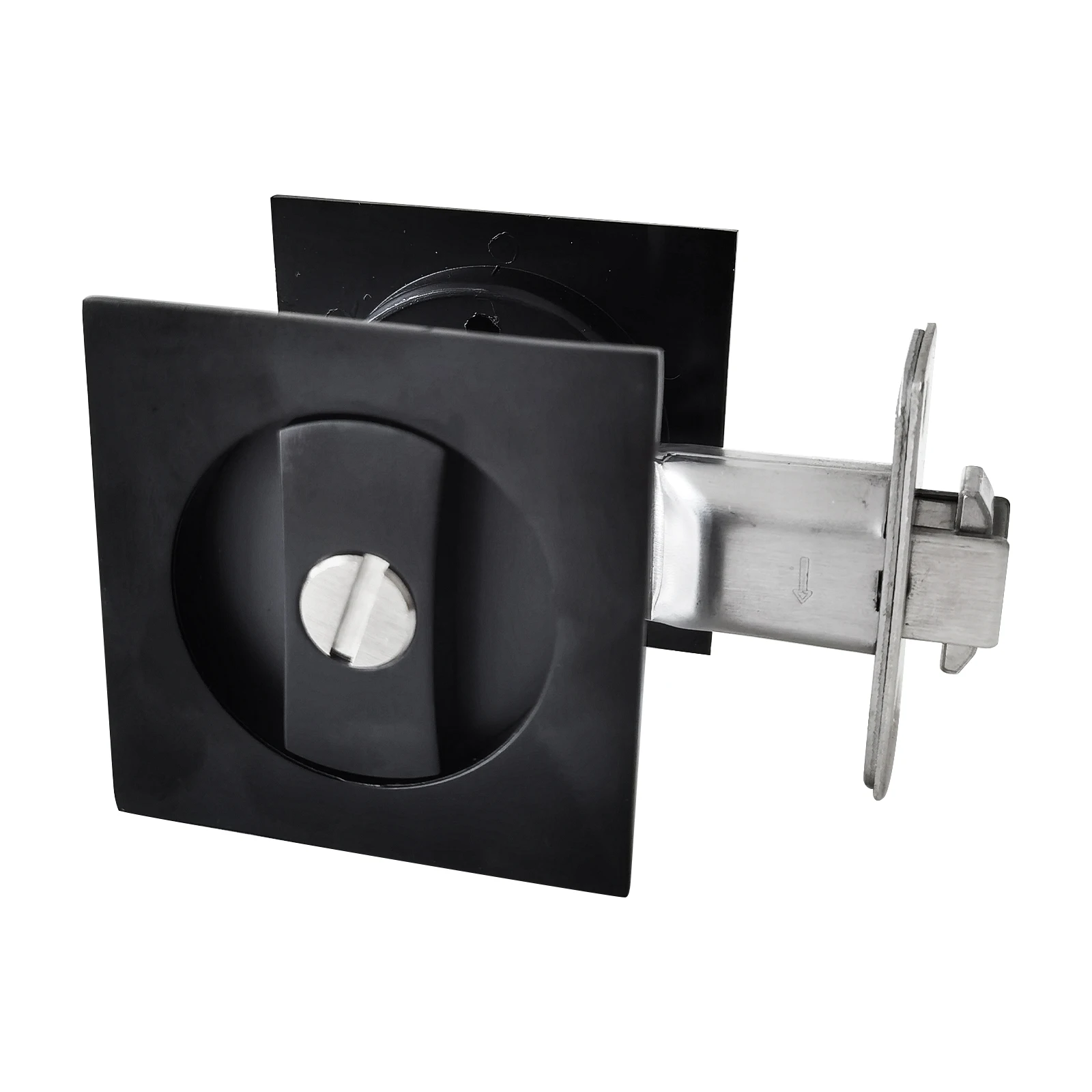 Pocket Door Lock Without Key Matte Black Square Sliding Pocket Door Latch for 1 3/8inch to 2 3/16inch Thickness Door