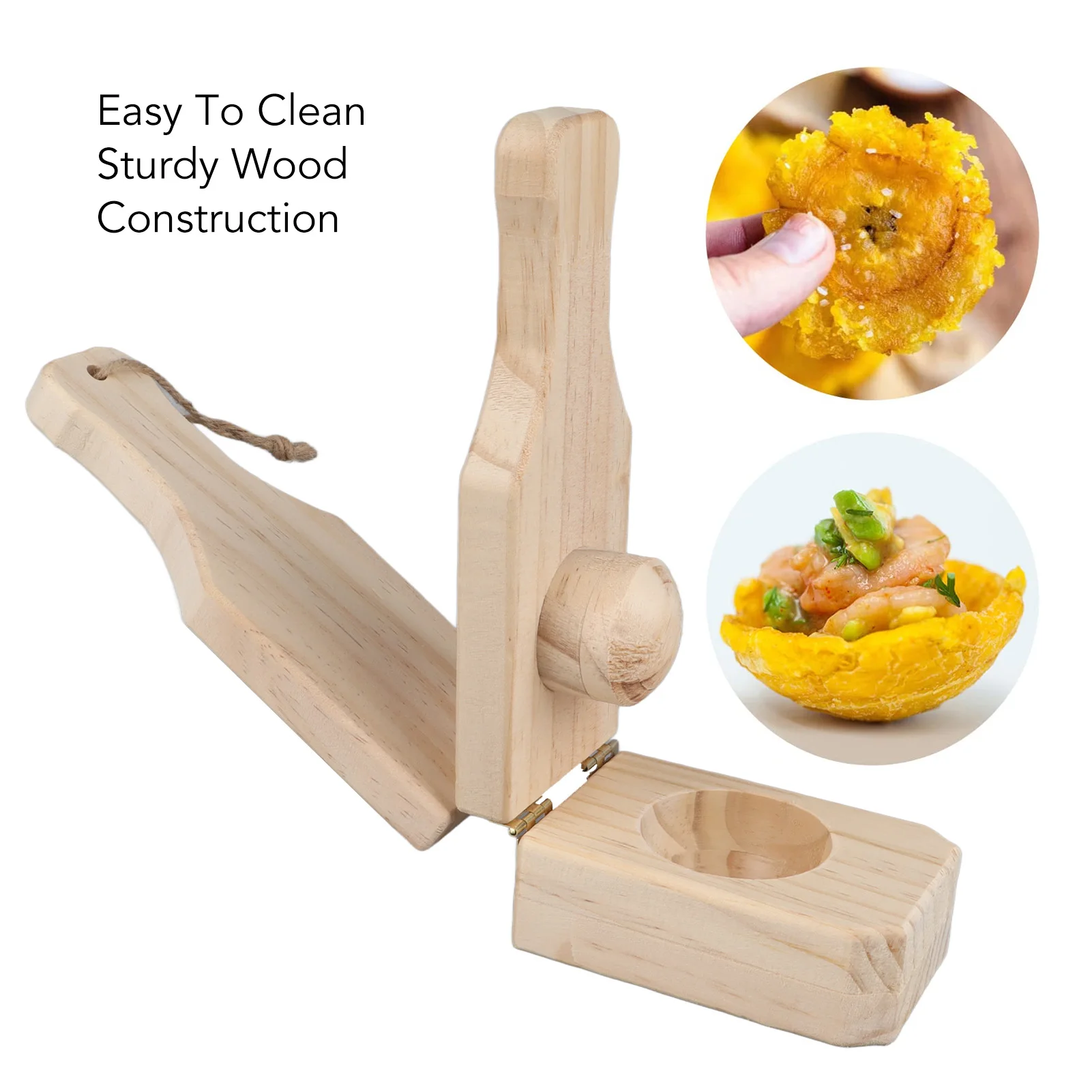 Tostonera Plantain Masher Pine Plantain Press Smasher Reusable Deep Plantain Baskets Maker With Hanging Lanyard