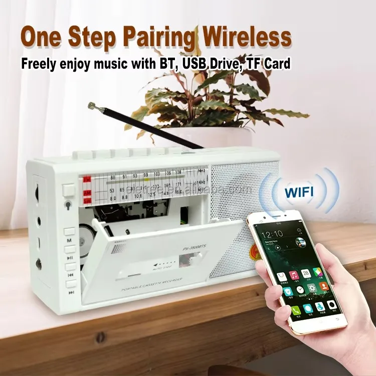 Vintage Portable  Retro USB AM/FM/SW Multiband Radio Stereo Wireless Bluetooth Mp3 Audio Cassette Tape Player Recorder AM Radio