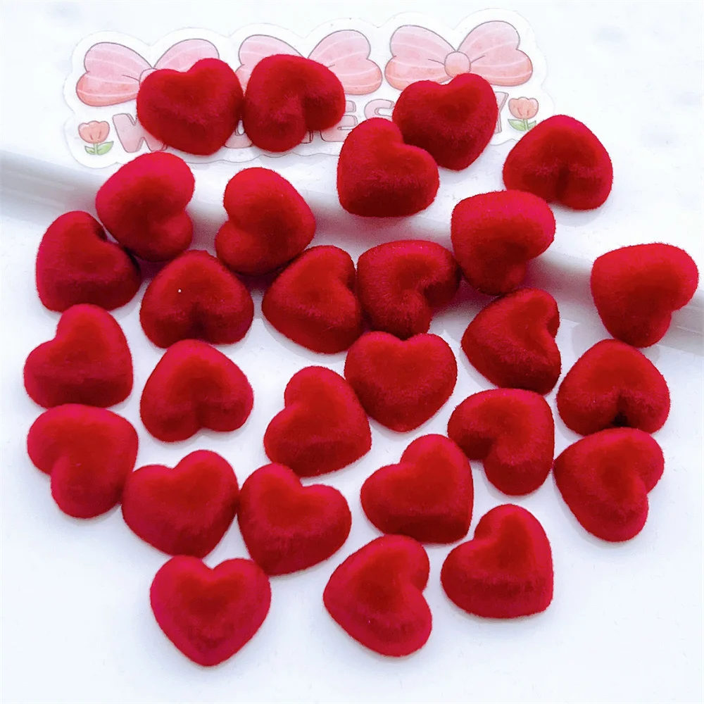 WFFNNKC 20-30Pcs Colorful Flocking Love Heart Flat Back Resin Cabochon Ornament DIY Water Cup Shoe Buckle Jewelry Hair Accessory