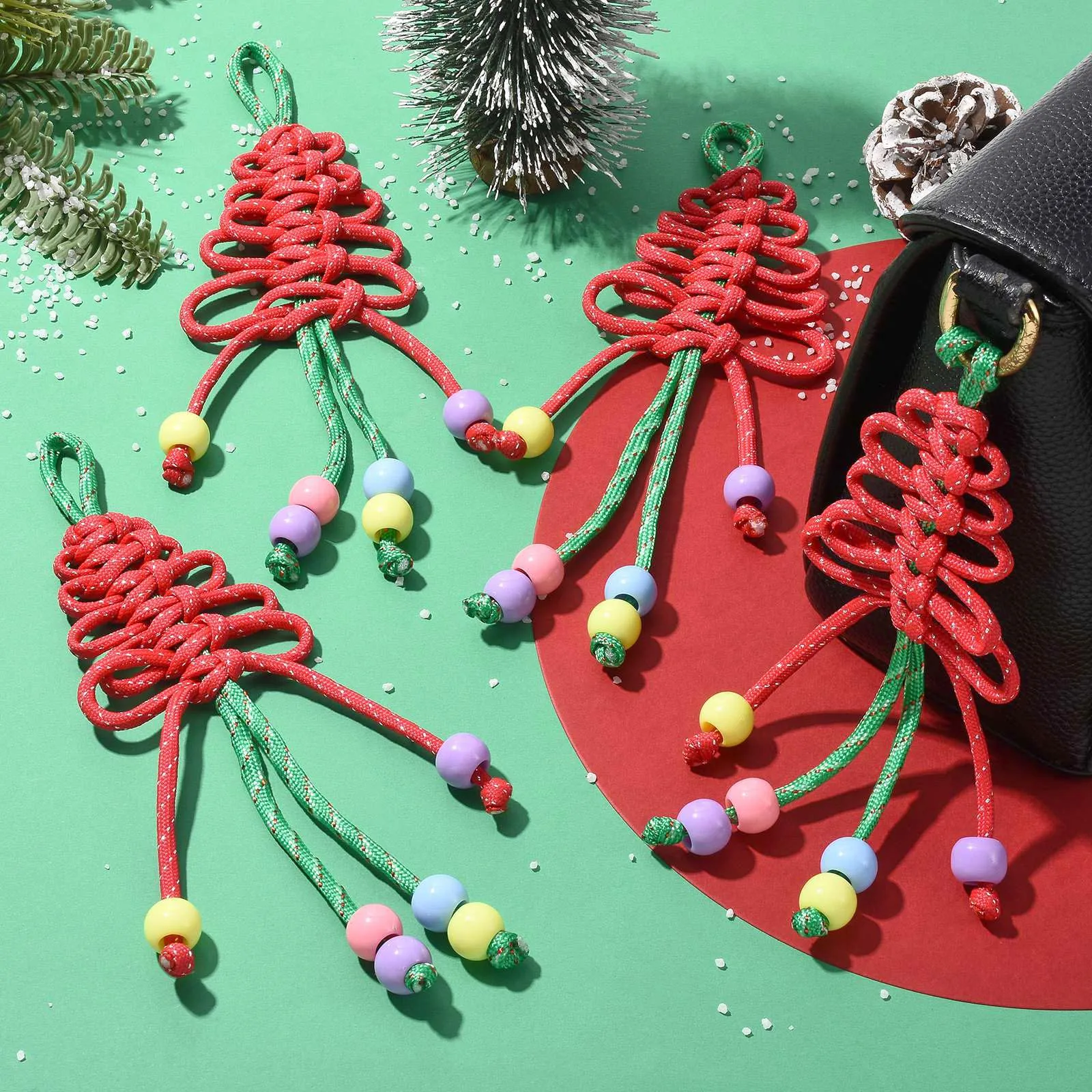 PandaHall 4 Stück Weihnachtsbaumschmuck, Polyester/Spandex Quastenkordel 205x74mm für DIY Schmuckherstellung & Feiertagsbasteleien – Detail 6