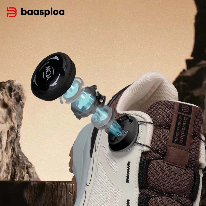 Baasploa New Men Outdoor Sneakers Mesh Breathable Rotating Button Hiking Shoes Male Comfort Rubber Sole Non-Slip Walking Shoes image 5