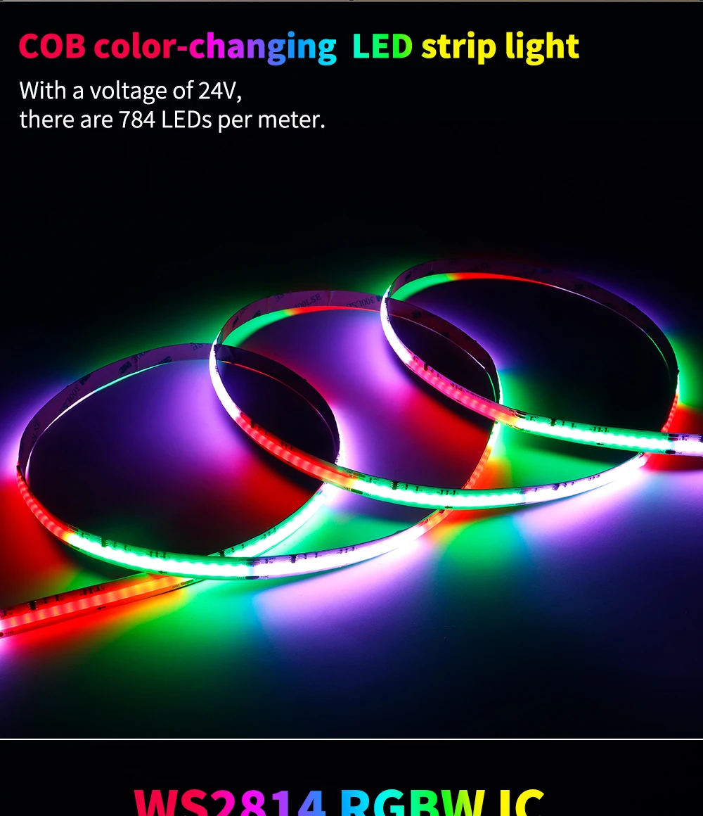 DC24V COB LED Strip Light WS2814 784Leds/m Addressable IC RGBW RGBNW RGBWW Flexible Dream Colors FOB COB Tape RA90