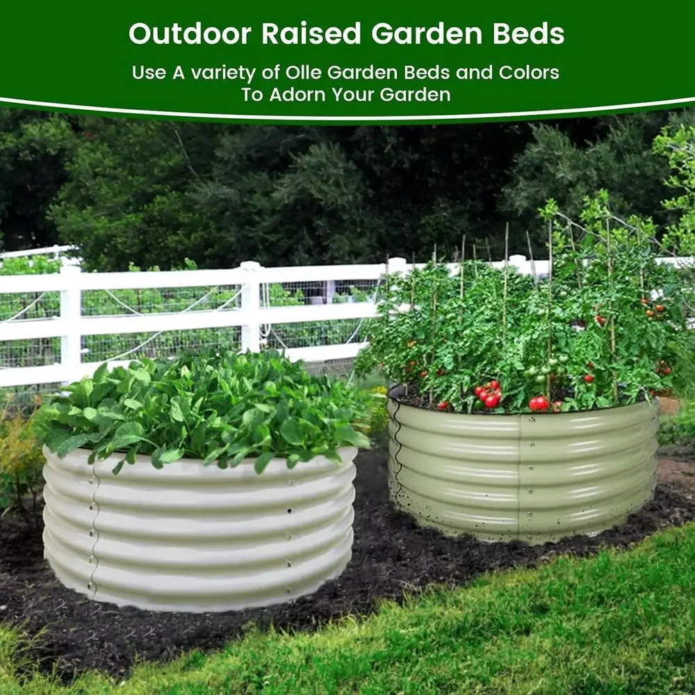 17 Tall, 42 Round Metal Planter, Raised Garden Bed Kit, Galvanized, Ivory