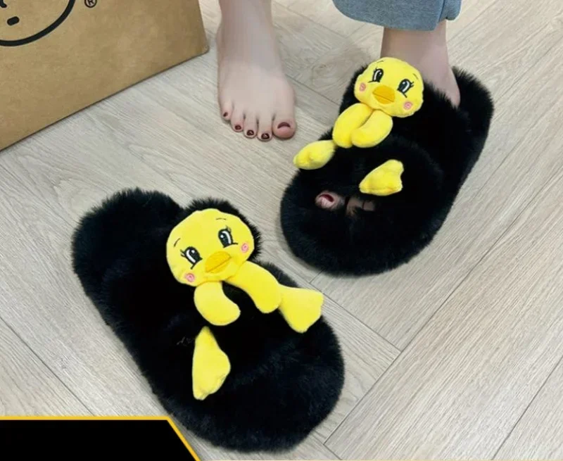 Women's Furry Slippers Office Outer Wear Thick Bottom Frog Fashion Cotton Slippers House Slippers Soft Slipper Socks Woman Men