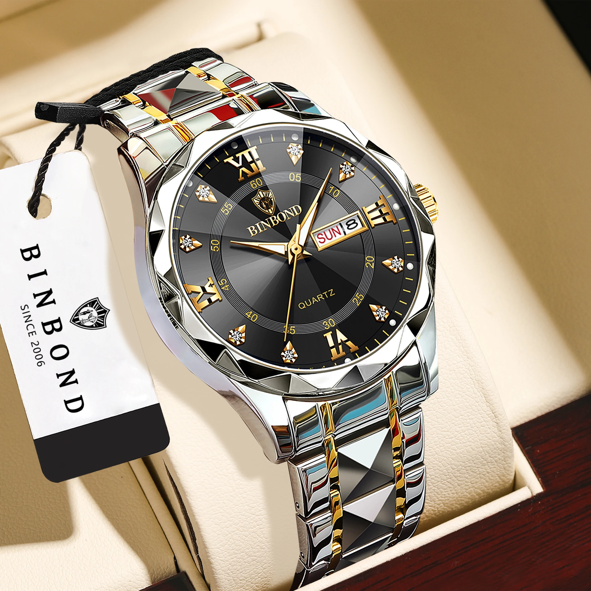 BINBOND Quartz Watches For Men Luxury Luminous Waterproof Men's Wristwatches Reloj Hombre Stainless Steel Man Watch Gift For Him