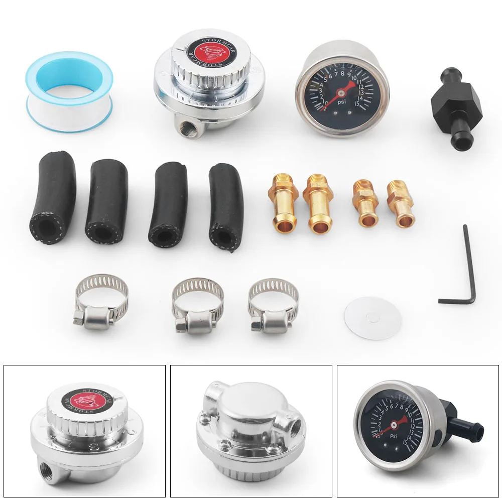 

Регулируемый вручную топливный регулятор давления 1-5 PSI для карбюратора, комплект топливного насоса с манометром 0-15 PSI и топливным блоком