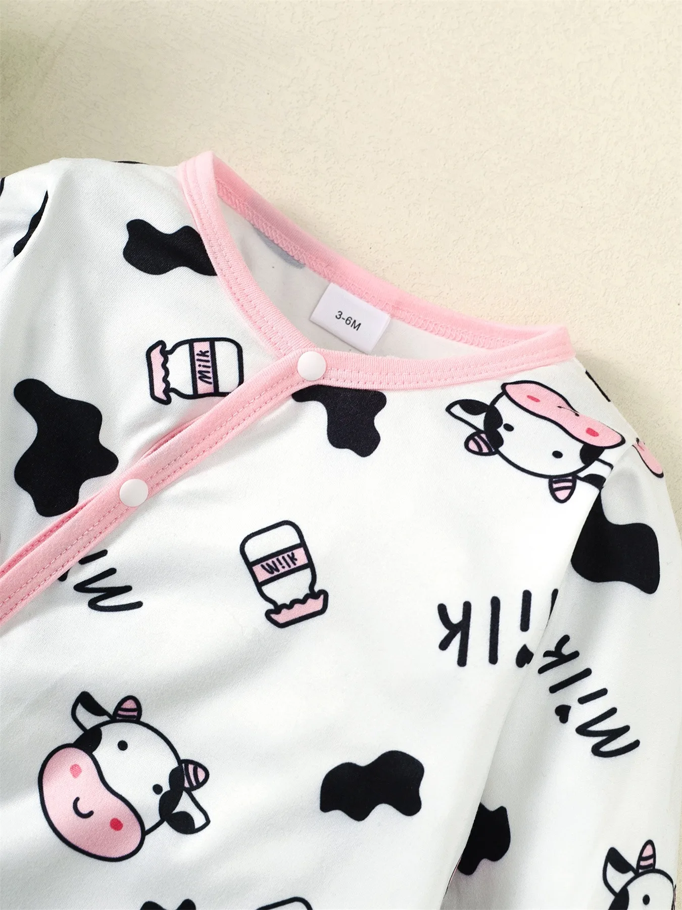 2PCS Newborn Baby Girl Fashion Jumpsuit Cute Cow Long Sleeve Bodysuit+Headband Spring&Autumn Romper for Toddler Girl 0-18 Months