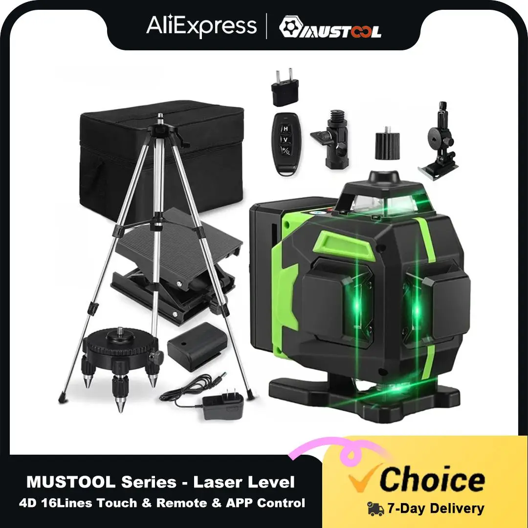 MUSTOOL 16 Lines APP Remote Mini Laser Level Green Line Self Leveling 360 Horizontal And Vertical Building With 1.2M Tripod